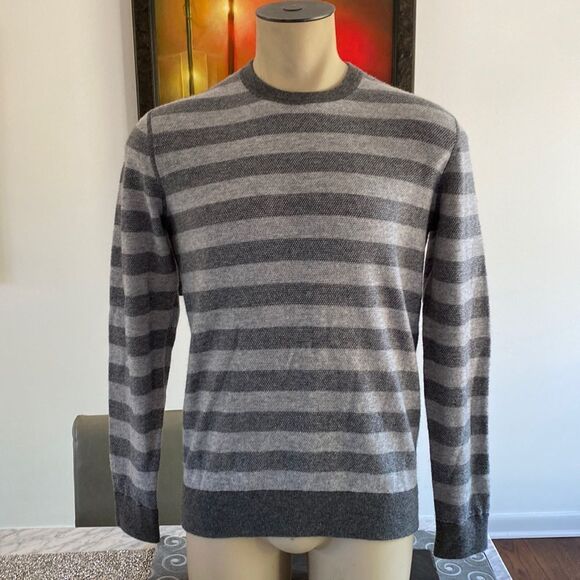 Vince Small Striped Knit Sweater Long Sleeve Two Tone Crew Neck - Picture 1 of 6